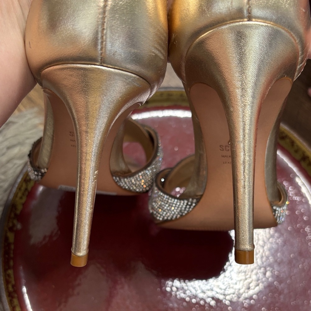 SCHUTZ Silver and Rhinestone Leather Sequins Heels sz 8 - Picture 8 of 14